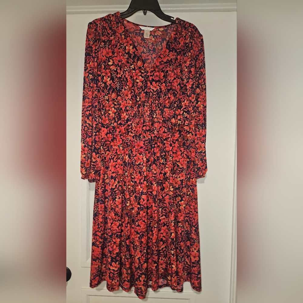London Times Vibrant Red and Black Long Sleeve Dress
